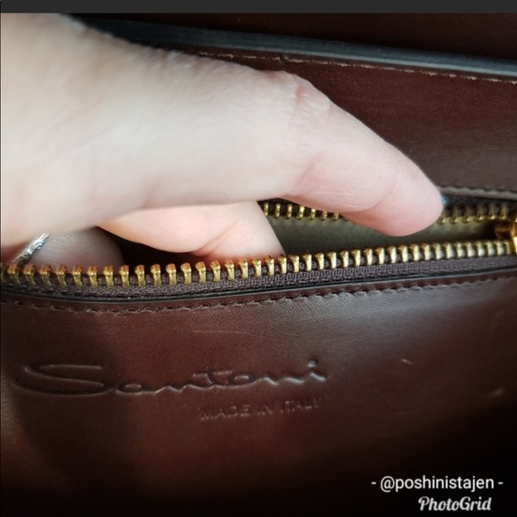❌ NWT Santoni Two-tone Brown Leather Handbag - Picture 13 of 15